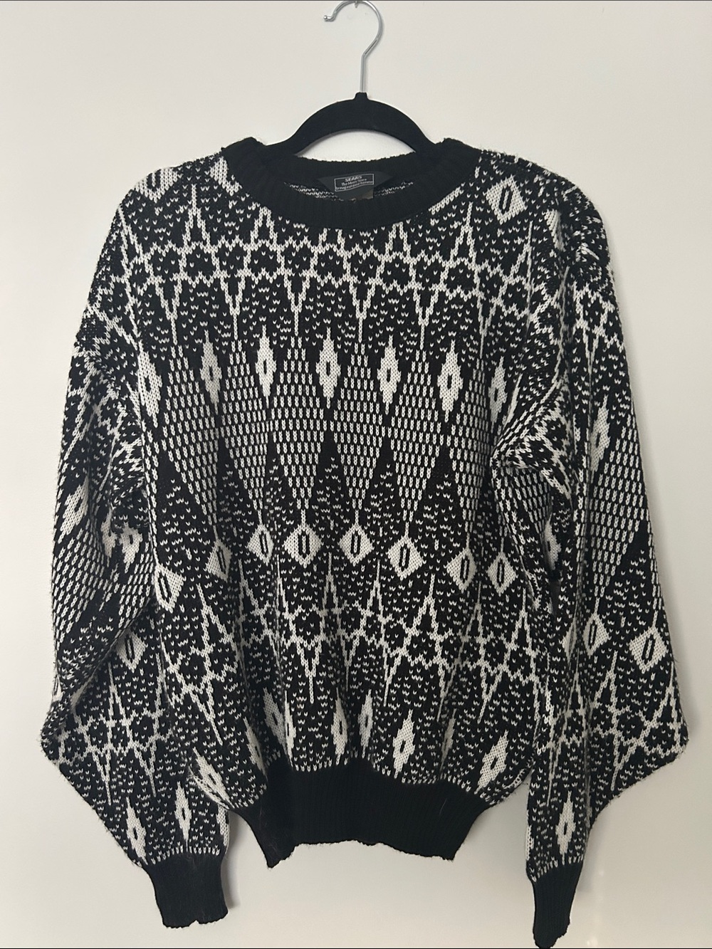Sears Black & White Geometric Crewneck Sweater